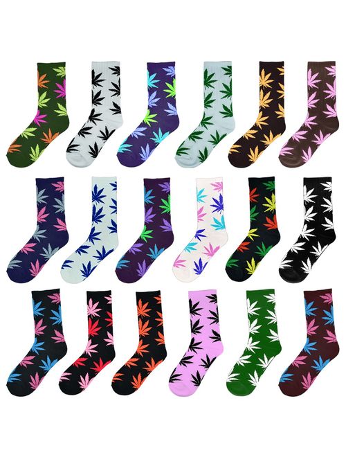 Lystaii 5 Pairs Weed Leaf Printed Cotton Socks Unisex Maple Leaf Printed Socks