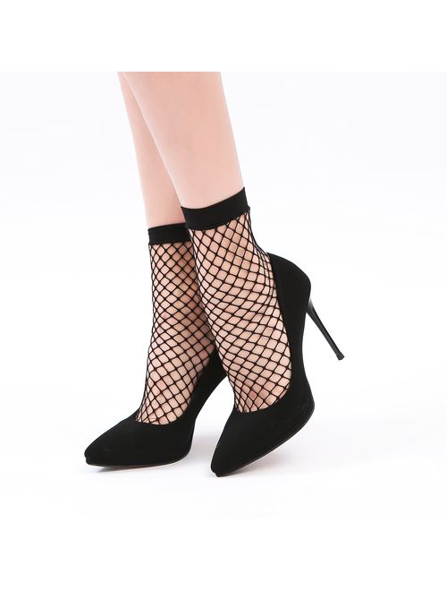 Women's Fishnet Socks Ankle Dress Hollow Out Socks High Nylons Multi Colors 5 Pairs