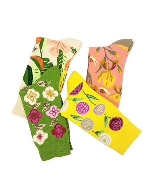 Womens Colorful Dress Crew Socks - HSELL Flower Van Gogh Funky Patterned Casual Cotton Socks