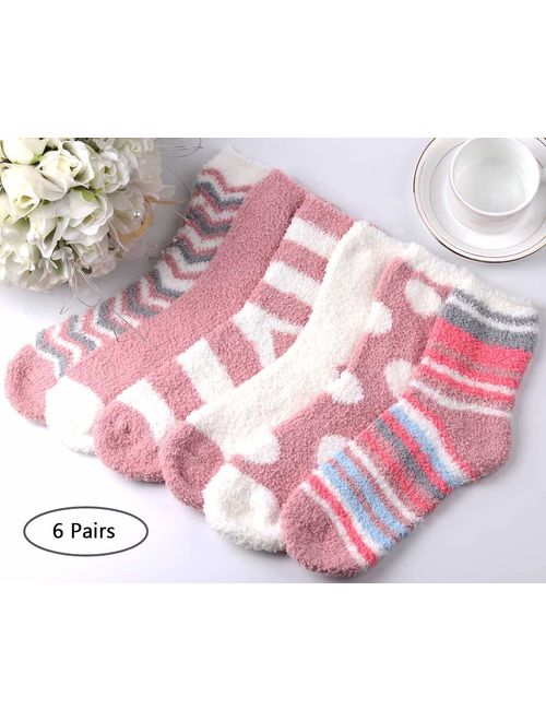 Fuzzy Socks for Women Winter Warm Soft Fluffy Socks for Home Sleeping Indoor Thick Cozy Plush Sock 4, 6 Pairs