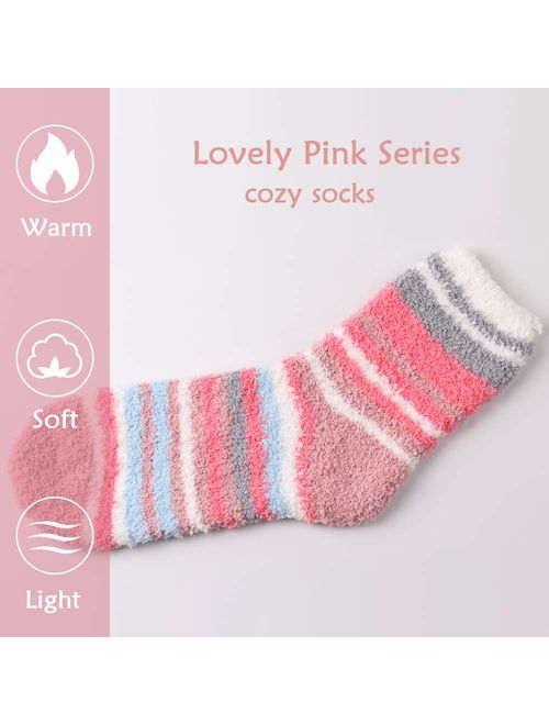 Fuzzy Socks for Women Winter Warm Soft Fluffy Socks for Home Sleeping Indoor Thick Cozy Plush Sock 4, 6 Pairs