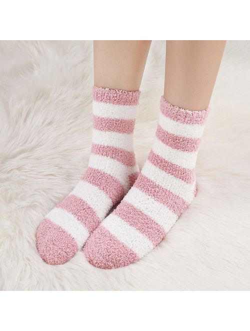 Fuzzy Socks for Women Winter Warm Soft Fluffy Socks for Home Sleeping Indoor Thick Cozy Plush Sock 4, 6 Pairs