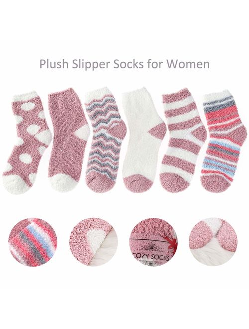 Fuzzy Socks for Women Winter Warm Soft Fluffy Socks for Home Sleeping Indoor Thick Cozy Plush Sock 4, 6 Pairs