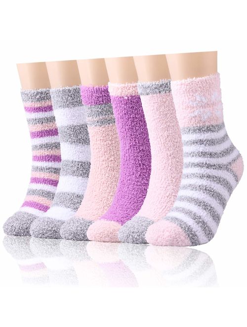 Fuzzy Socks for Women Winter Warm Soft Fluffy Socks for Home Sleeping Indoor Thick Cozy Plush Sock 4, 6 Pairs