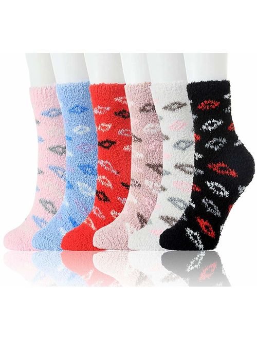 Fuzzy Socks for Women Winter Warm Soft Fluffy Socks for Home Sleeping Indoor Thick Cozy Plush Sock 4, 6 Pairs