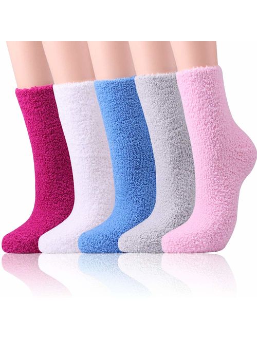 Fuzzy Socks for Women Winter Warm Soft Fluffy Socks for Home Sleeping Indoor Thick Cozy Plush Sock 4, 6 Pairs