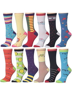 12 Pack Women's Colorful Patterned Cute Funny Casual Fashion Crew Socks by Frenchic