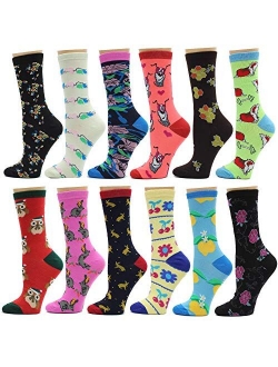 12 Pack Women's Colorful Patterned Cute Funny Casual Fashion Crew Socks by Frenchic