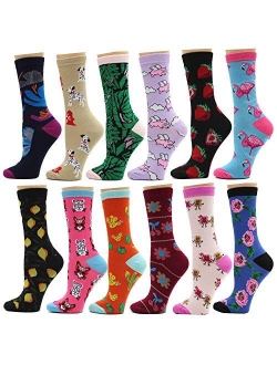 12 Pack Women's Colorful Patterned Cute Funny Casual Fashion Crew Socks by Frenchic