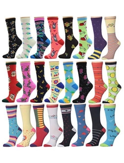 12 Pack Women's Colorful Patterned Cute Funny Casual Fashion Crew Socks by Frenchic