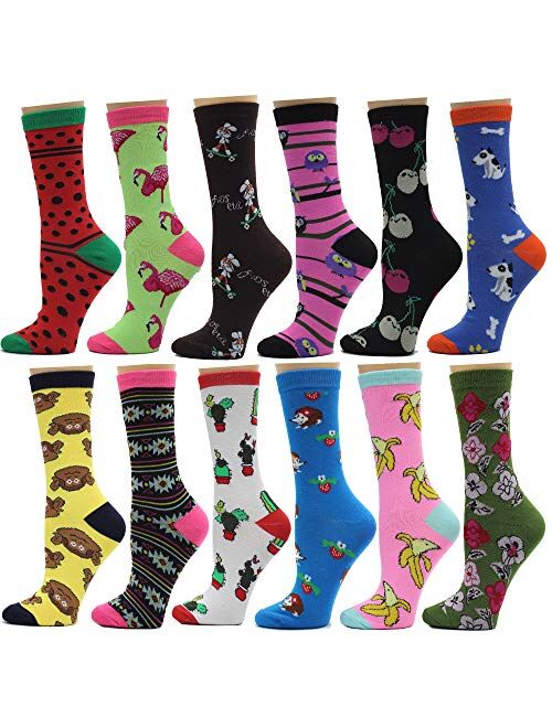 12 Pack Women's Colorful Patterned Cute Funny Casual Fashion Crew Socks by Frenchic