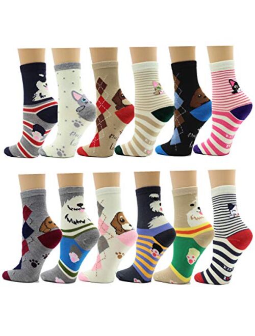 12 Pack Women's Colorful Patterned Cute Funny Casual Fashion Crew Socks by Frenchic