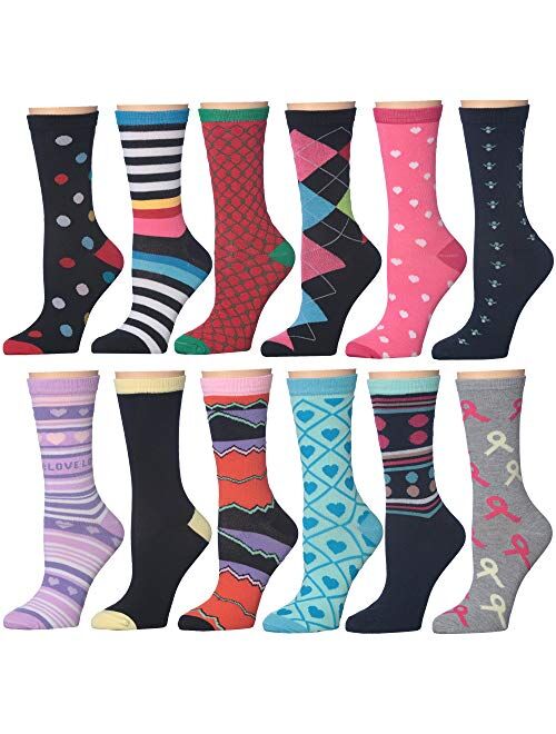 12 Pack Women's Colorful Patterned Cute Funny Casual Fashion Crew Socks by Frenchic