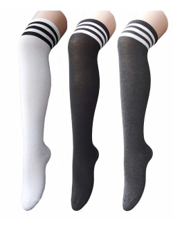 Century Star Women's Casual Athlete Striped Over Knee Thin Thigh High Tights Long Stocking Socks