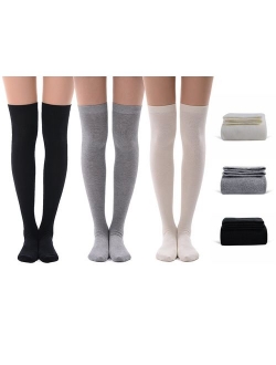 Women's Over Knee High Socks, MEIKAN Fashion Cotton Cosplay Thigh High Socks 3 Pack