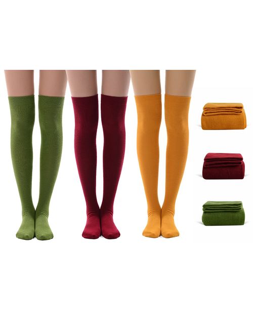 Women's Over Knee High Socks, MEIKAN Fashion Cotton Cosplay Thigh High Socks 3 Pack