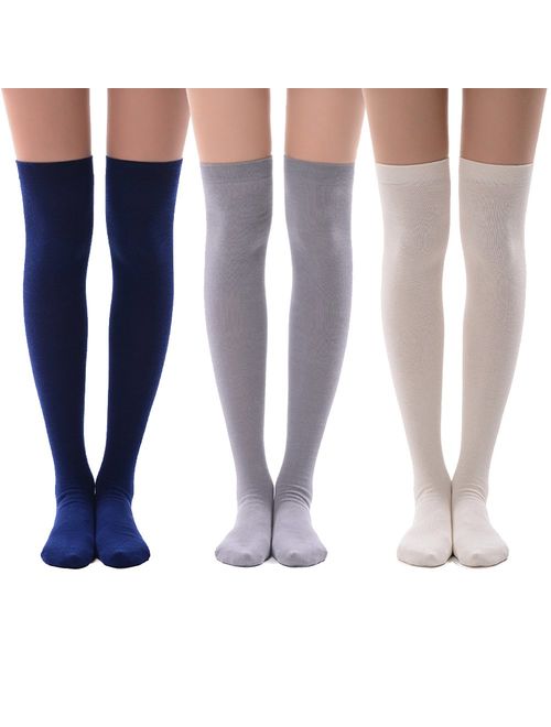 Women's Over Knee High Socks, MEIKAN Fashion Cotton Cosplay Thigh High Socks 3 Pack