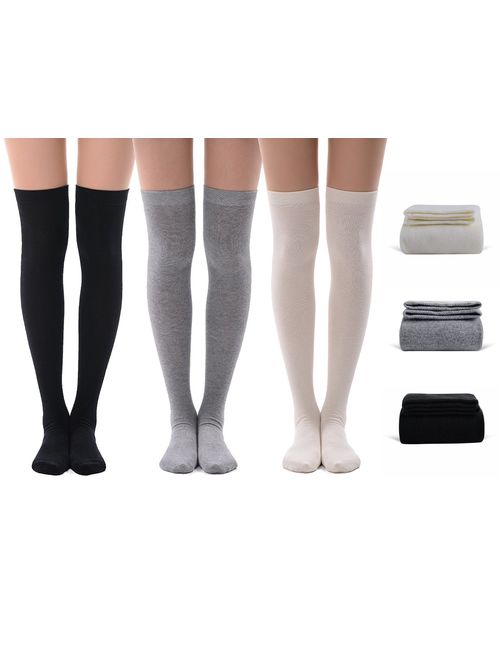 Women's Over Knee High Socks, MEIKAN Fashion Cotton Cosplay Thigh High Socks 3 Pack