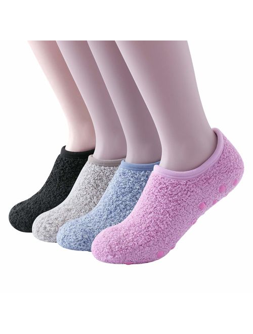 SKOLA 4/6 Cozy Winter Fuzzy Women Socks,Grip Slippers,Fluffy House Non Skid