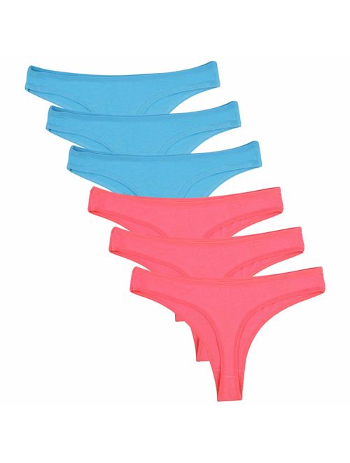 DRESHOW 6 Pack Cotton Underwear Women Breathable Thongs Bikini Panties Underwear