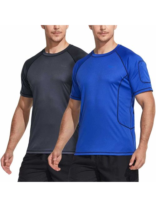 TSLA Men's (Pack of 1, 2) UPF 50+Swim Shirt Loose-Fit Swim Tee Rashguard Top