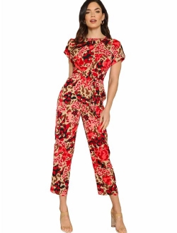 Women's Wrap Deep V Neck High Waist Long Pants Romper Jumpsuit