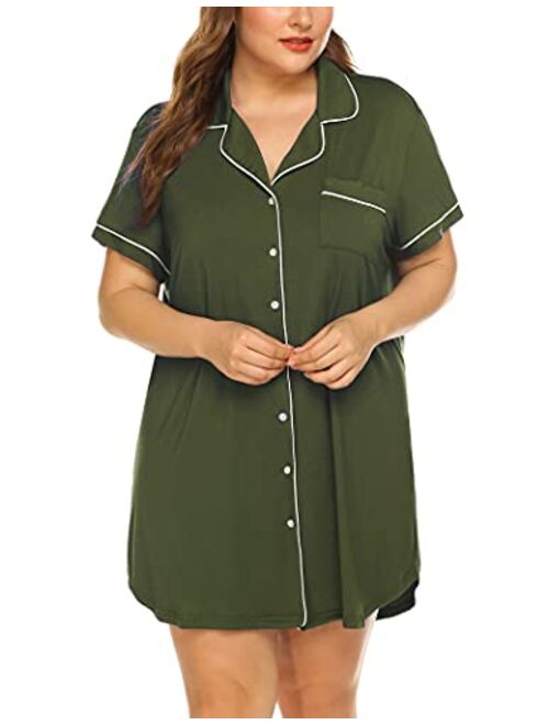 Womens Plus Size Sleep Shirt Short Sleeves Pajama Button Down Top Nightgown Boyfriend Night Shirt Sleepwear16W-24W