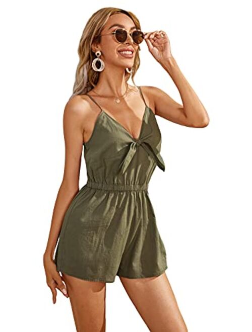 SweatyRocks Women's Boho Floral Print V Neck Beach Shorts Romper Jumpsuit with Belt