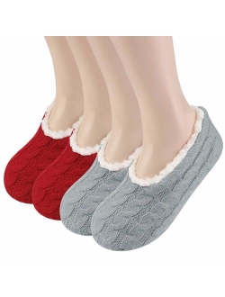 2 Pairs Womens Slippers Socks with Grippers, Non slip Winter Fluffy Fuzzy Slipper socks for women