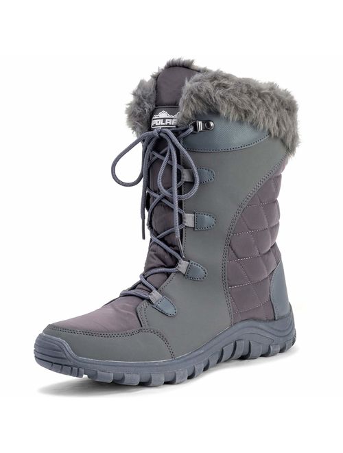 Polar Womens Quilted Lace Up Grey Outdoor Snow Rain Duck Boot