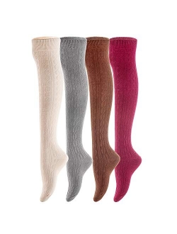 Lian LifeStyle Women's 4 Pairs Adorable Thigh High Cotton Socks LW1024 Size 6-9