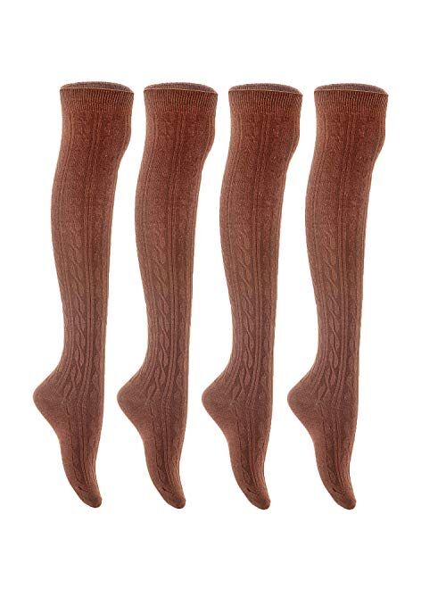 Lian LifeStyle Women's 4 Pairs Adorable Thigh High Cotton Socks LW1024 Size 6-9