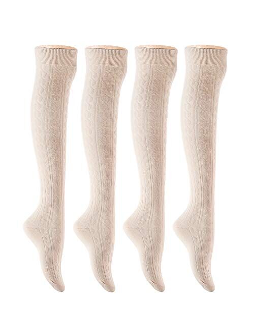 Lian LifeStyle Women's 4 Pairs Adorable Thigh High Cotton Socks LW1024 Size 6-9