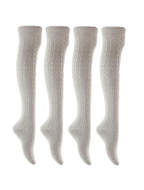 Lian LifeStyle Women's 4 Pairs Adorable Thigh High Cotton Socks LW1024 Size 6-9