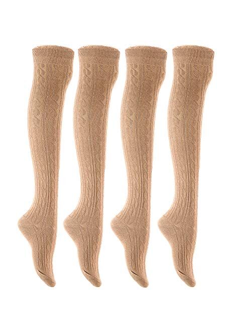 Lian LifeStyle Women's 4 Pairs Adorable Thigh High Cotton Socks LW1024 Size 6-9