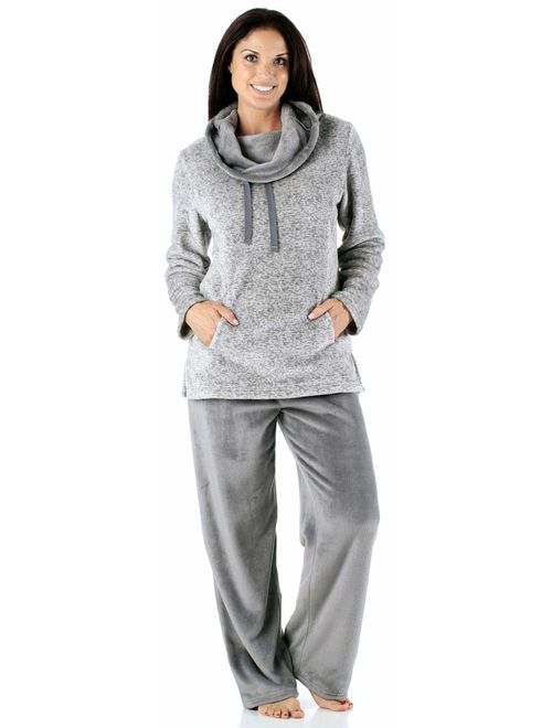 Sleepyheads Women's Fleece 2-Piece Cowl Neck Pullover Loungewear Pajamas