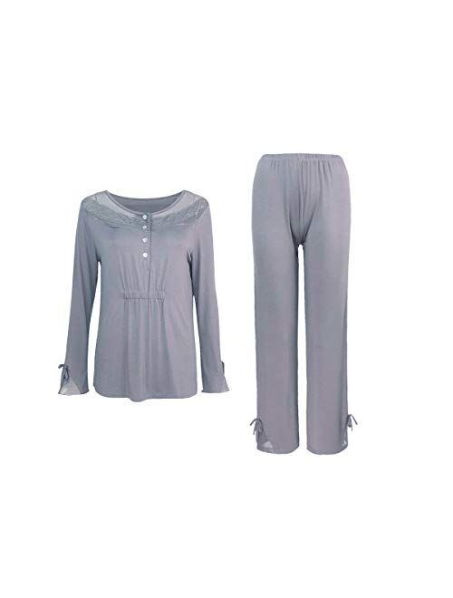 Sleepy Time Women's Bamboo Pajamas, Hot Flash Menopause Relief PJS, Round Neck