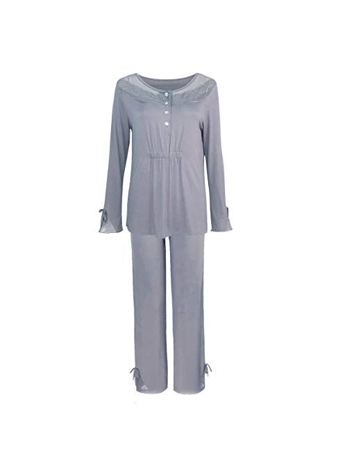 Sleepy Time Women's Bamboo Pajamas, Hot Flash Menopause Relief PJS, Round Neck