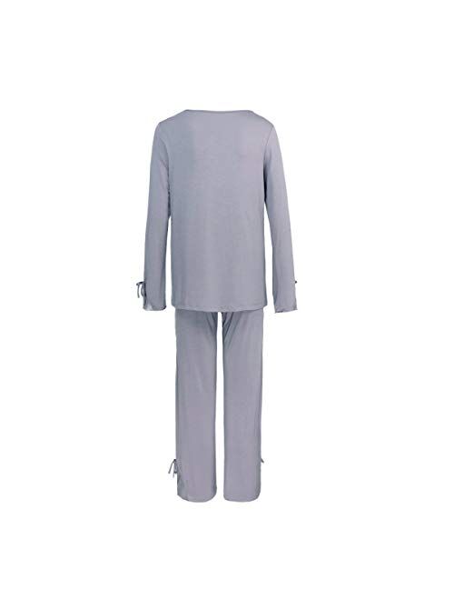 Sleepy Time Women's Bamboo Pajamas, Hot Flash Menopause Relief PJS, Round Neck