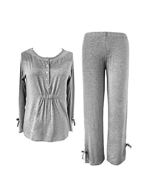 Sleepy Time Women's Bamboo Pajamas, Hot Flash Menopause Relief PJS, Round Neck