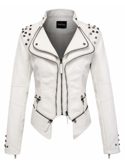 Women's Fashion Studded Perfectly Shaping Faux Leather Biker Jacket