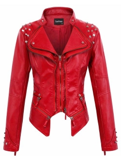 Women's Fashion Studded Perfectly Shaping Faux Leather Biker Jacket