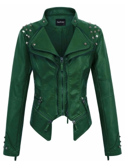 Women's Fashion Studded Perfectly Shaping Faux Leather Biker Jacket