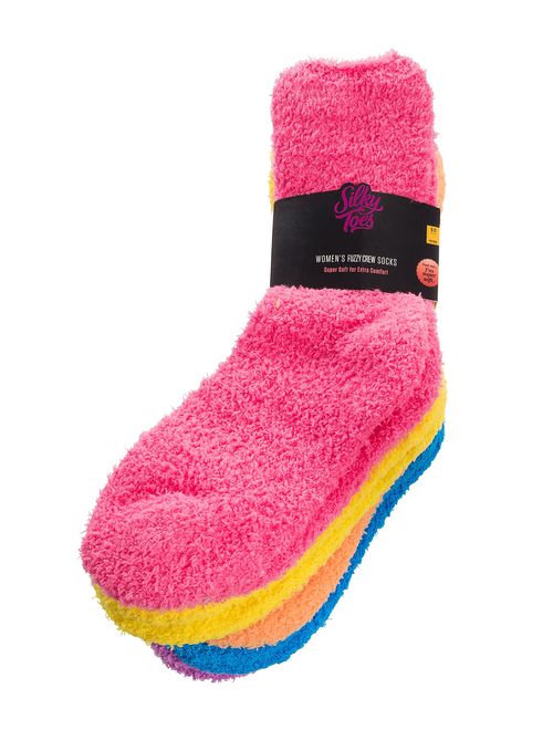 Silky Toes Womens 5 Pairs Warm Fuzzy Slipper Casual Socks