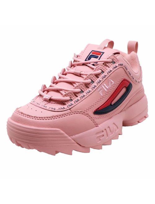 Fila Womens Disrupter II Premium Repeat Leather Low Top Lace Up Fashion Sneak.