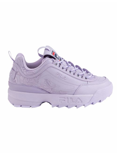 Fila Womens Disrupter II Premium Repeat Leather Low Top Lace Up Fashion Sneak.