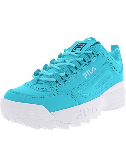 Fila Womens Disrupter II Premium Repeat Leather Low Top Lace Up Fashion Sneak.