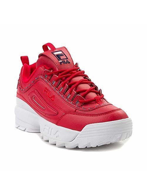 Fila Womens Disrupter II Premium Repeat Leather Low Top Lace Up Fashion Sneak.