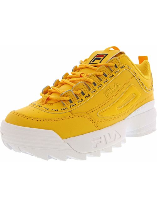 Fila Womens Disrupter II Premium Repeat Leather Low Top Lace Up Fashion Sneak.