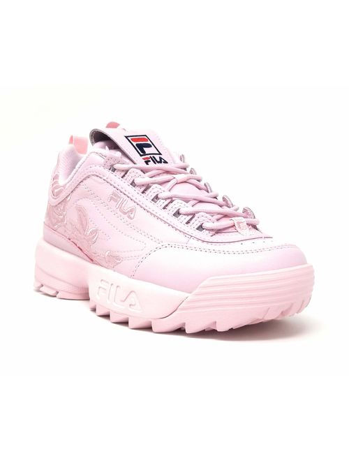 Fila Womens Disrupter II Premium Repeat Leather Low Top Lace Up Fashion Sneak.